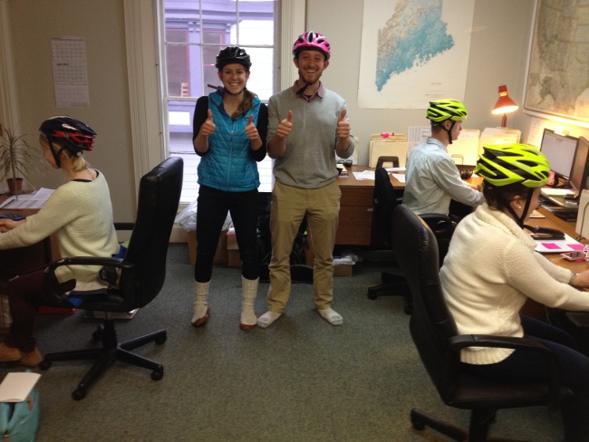 Just another day at the Apogee office. We want to keep our heads as safe as possible!