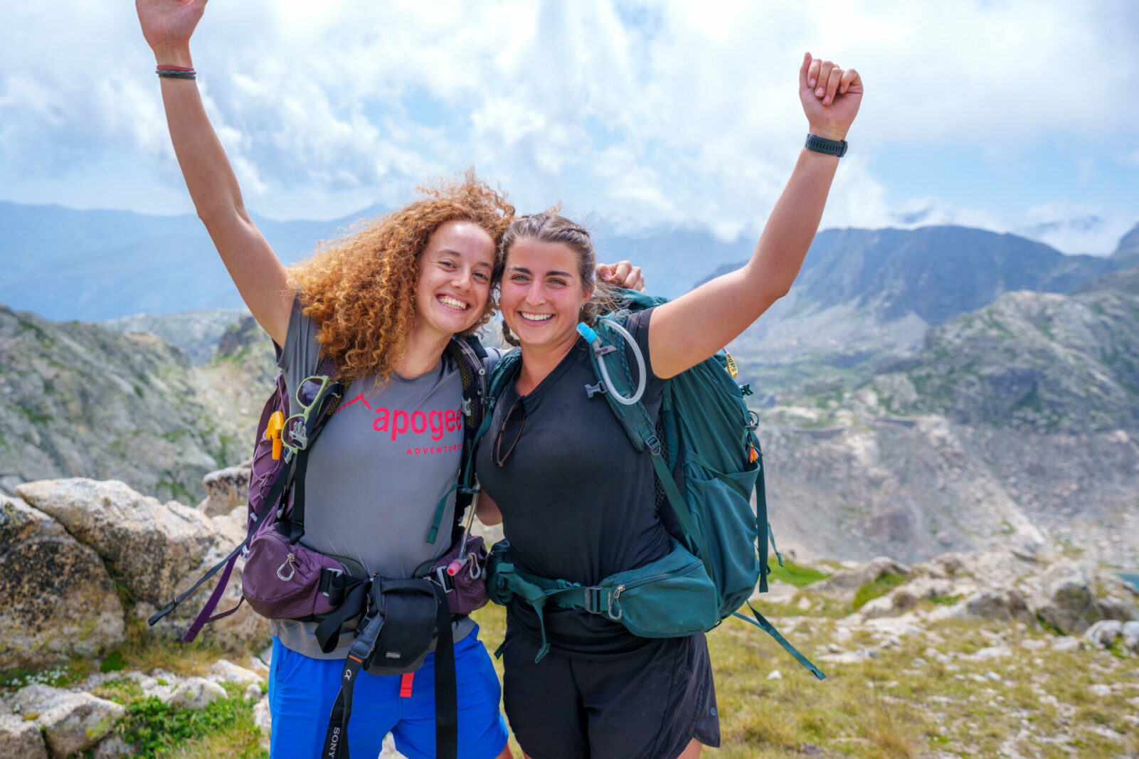 Trip leaders Ellie and Elle backpacking in the Pyrenees