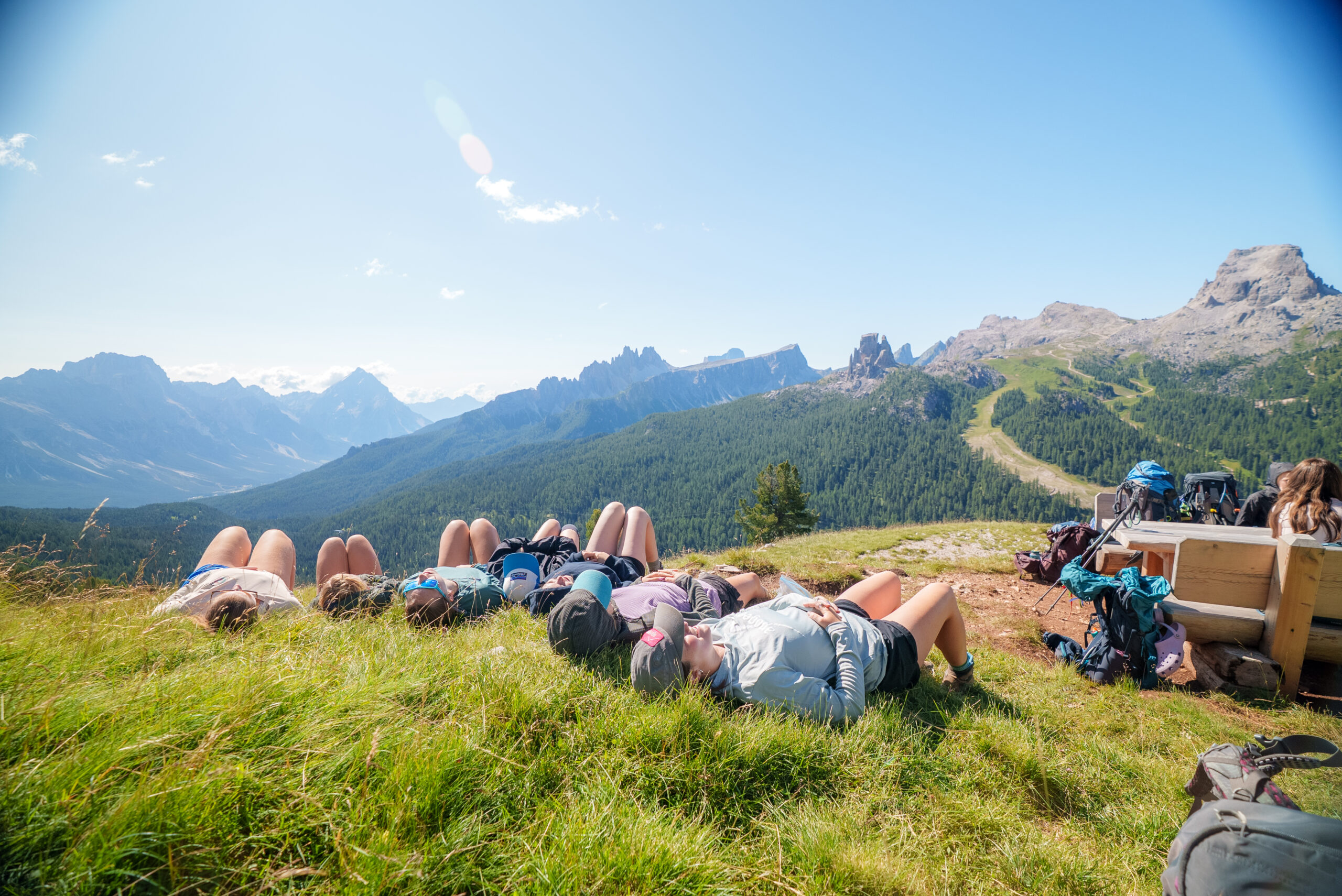Students on teen outdoor adventure trip in the Dolomites